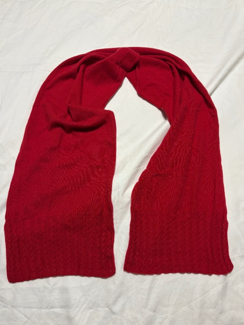 Vintage 1998 United Colors of Benetton Red Cashmere Scarf Cable Knit Ends